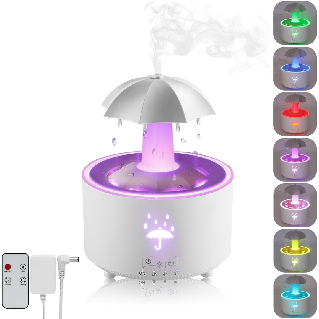 Humidificador y Difusor de Aroma Cromático con Efecto Lluvia