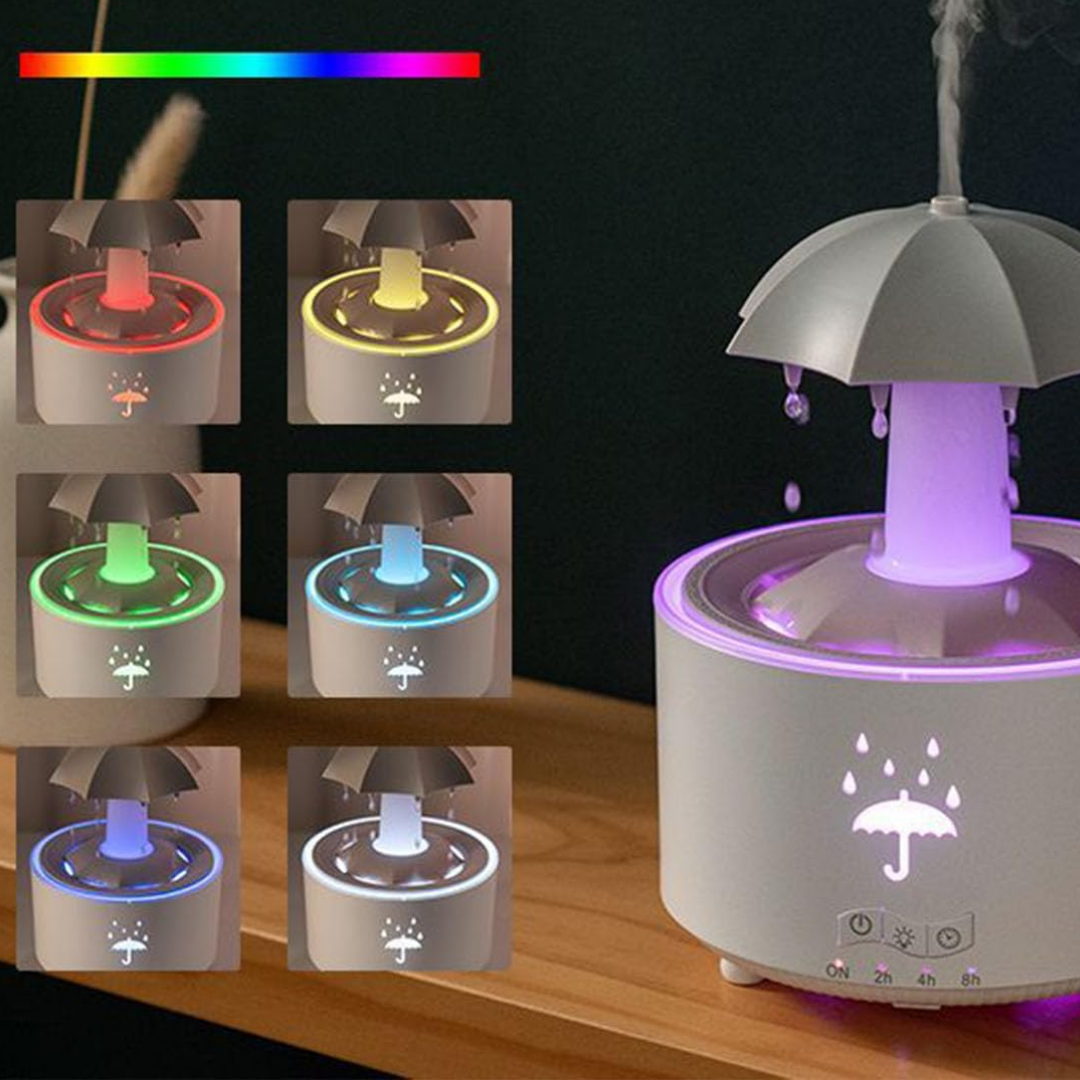 Humidificador y Difusor de Aroma Cromático con Efecto Lluvia